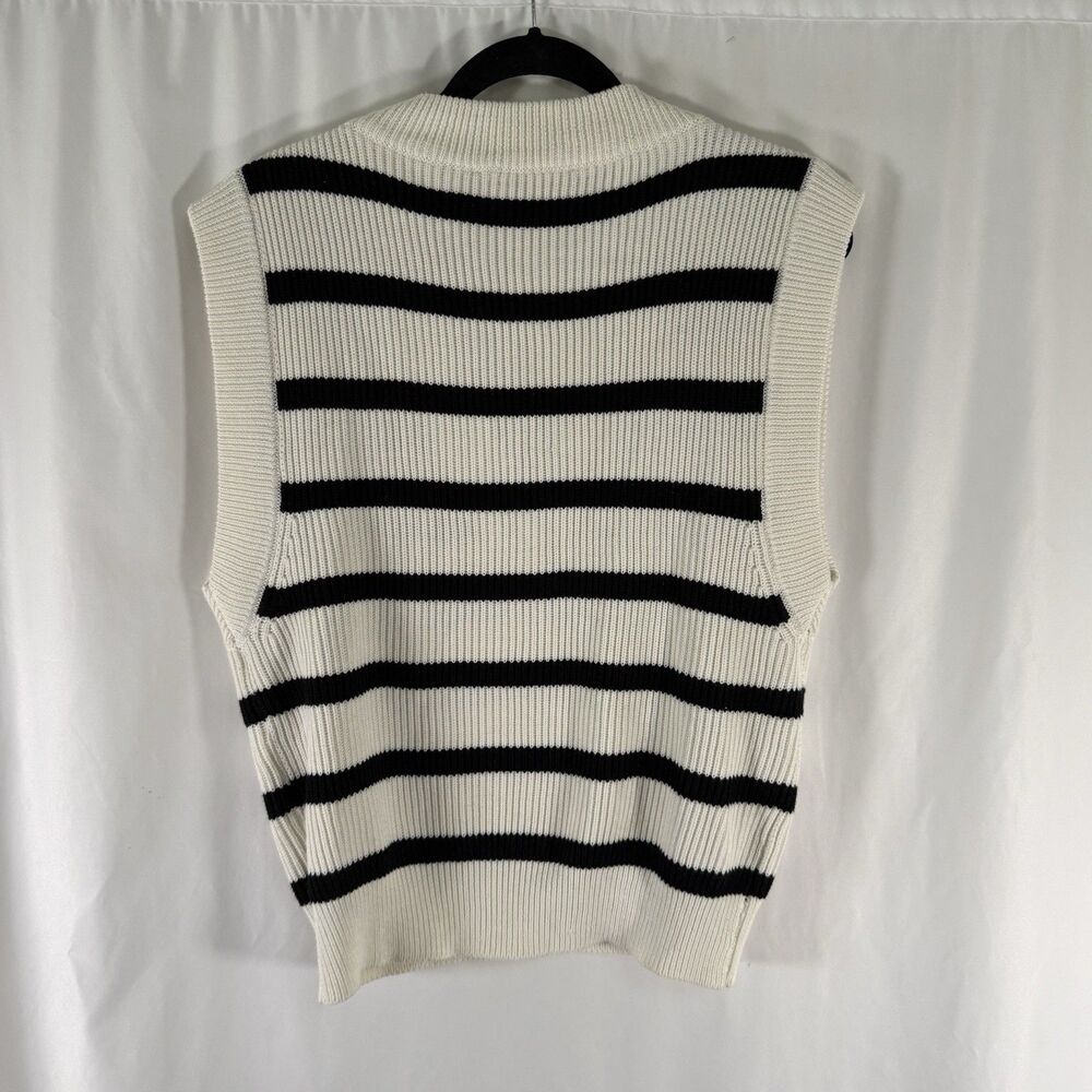English Factory Vest Women's Medium White Black Striped Knit Vneck Pullover - Picture 10 of 10
